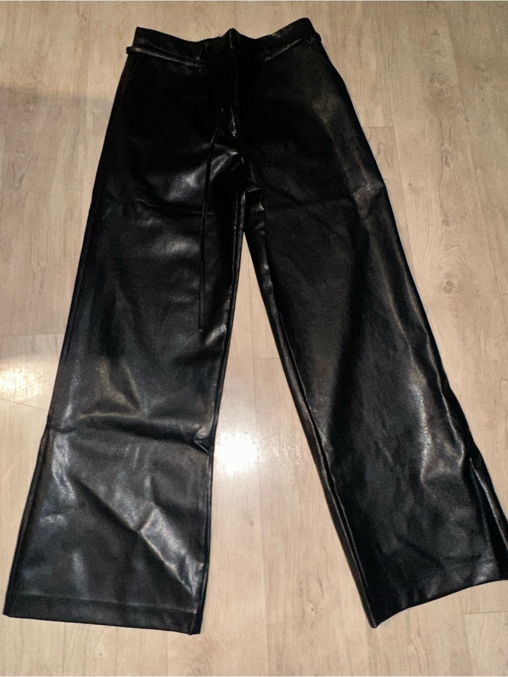 Francesca's Collections Black Faux Leather Wide-Leg Pants